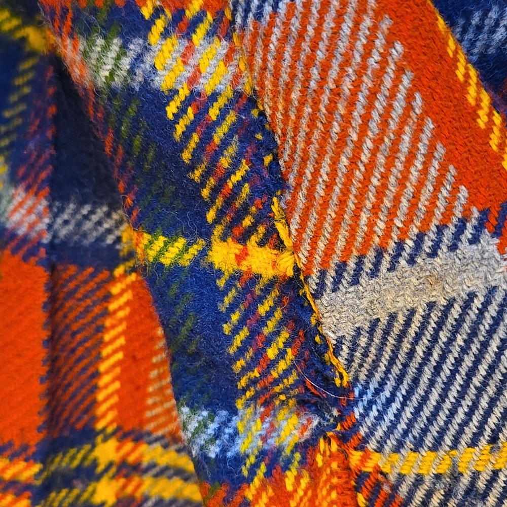 TRUE 70'S Plaid Wide Leg Pants Multicolor Bell Bottoms Wool.Small Hole Repaired. - Picture 10 of 11